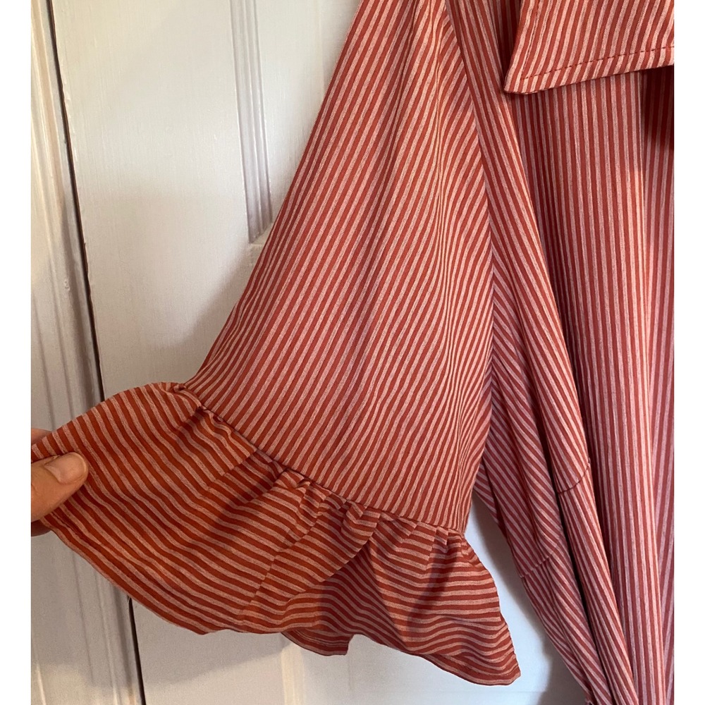 Gilli Calla Shirt Dress 2X Dark Pink Striped Ruffle Sleeve Button Front New - Picture 5 of 14